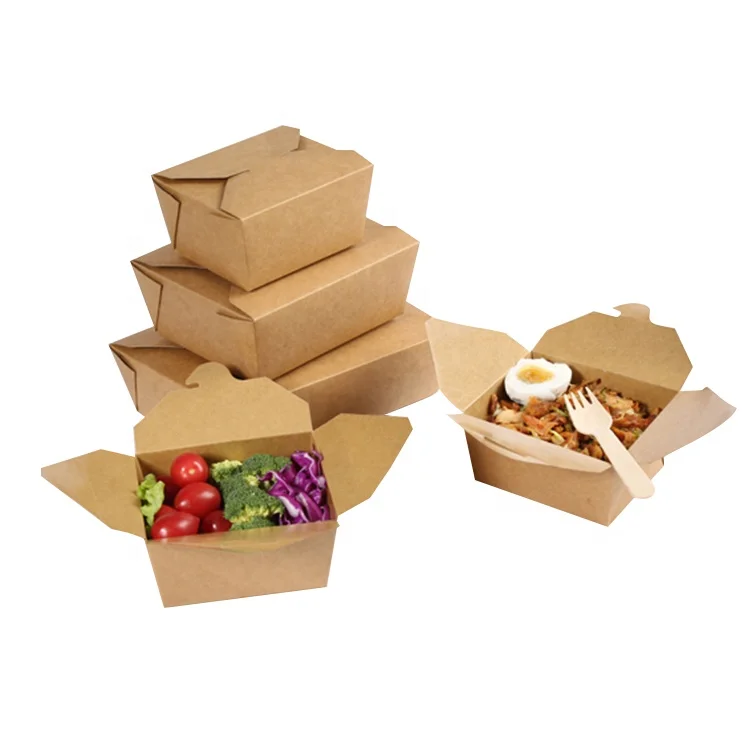 

Eco Friendly Biodegradable Square Kraft Disposable Take Away Paper Lunch Bento Box For Food, Kraft brown