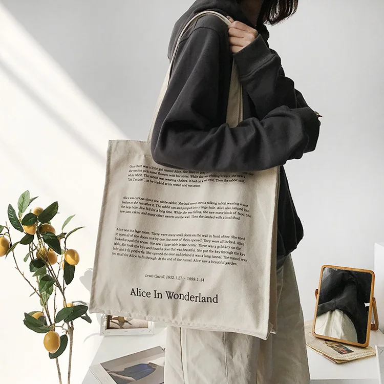 

YASEN Custom Women Canvas Shoulder Bag Letter Print Daily Shopping Bags Students Books Bag Thick Cotton Cloth Tote For Girls