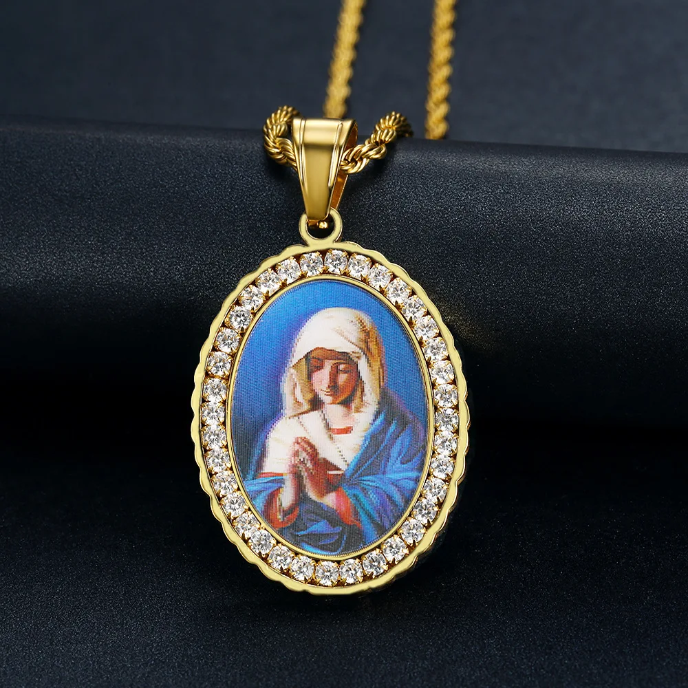 

Diamond necklaces custom stainless steel Madonna necklace women men moissanite necklace