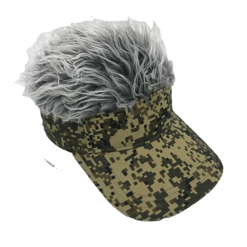 Novelty Fake Hair Visor Sport Hat Wig Hair Funny Gift Sun Golf Baseball