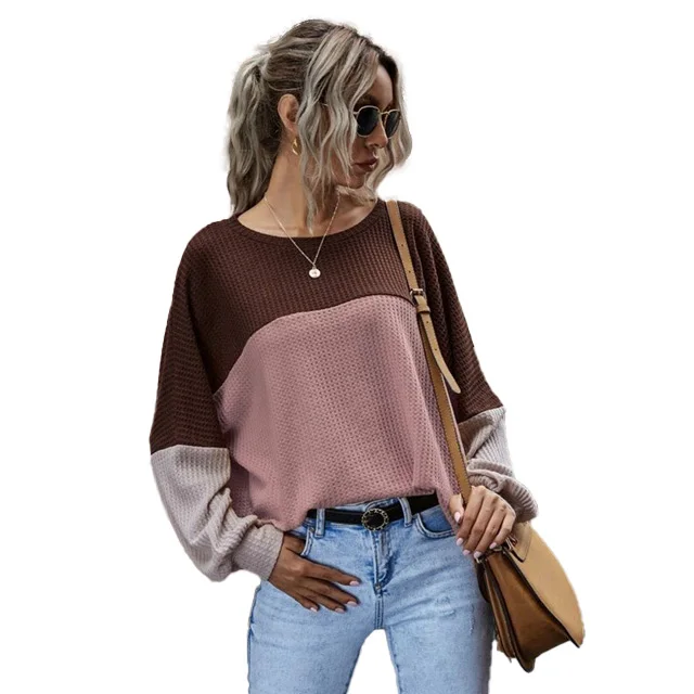 

2021 Autumn and Winter Color Block Striped Oversized Sweater Long Sleeve Casual Loose Knit Pullover Tops sweater for women