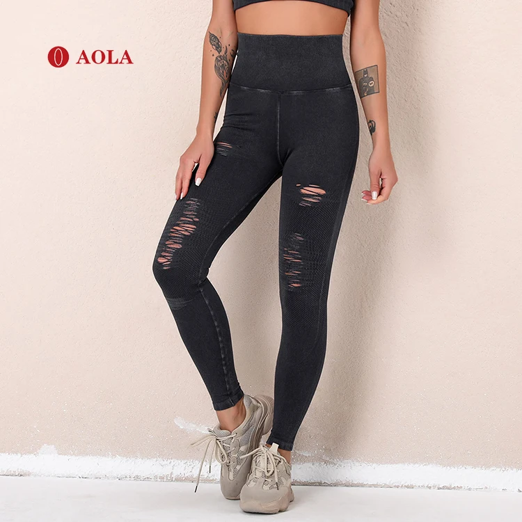 

AOLA 2021 New Arrivals Gym High Waisted Compression For Women Fashion Custom Yoga Fitness Leggings With Holes, Pictures shows