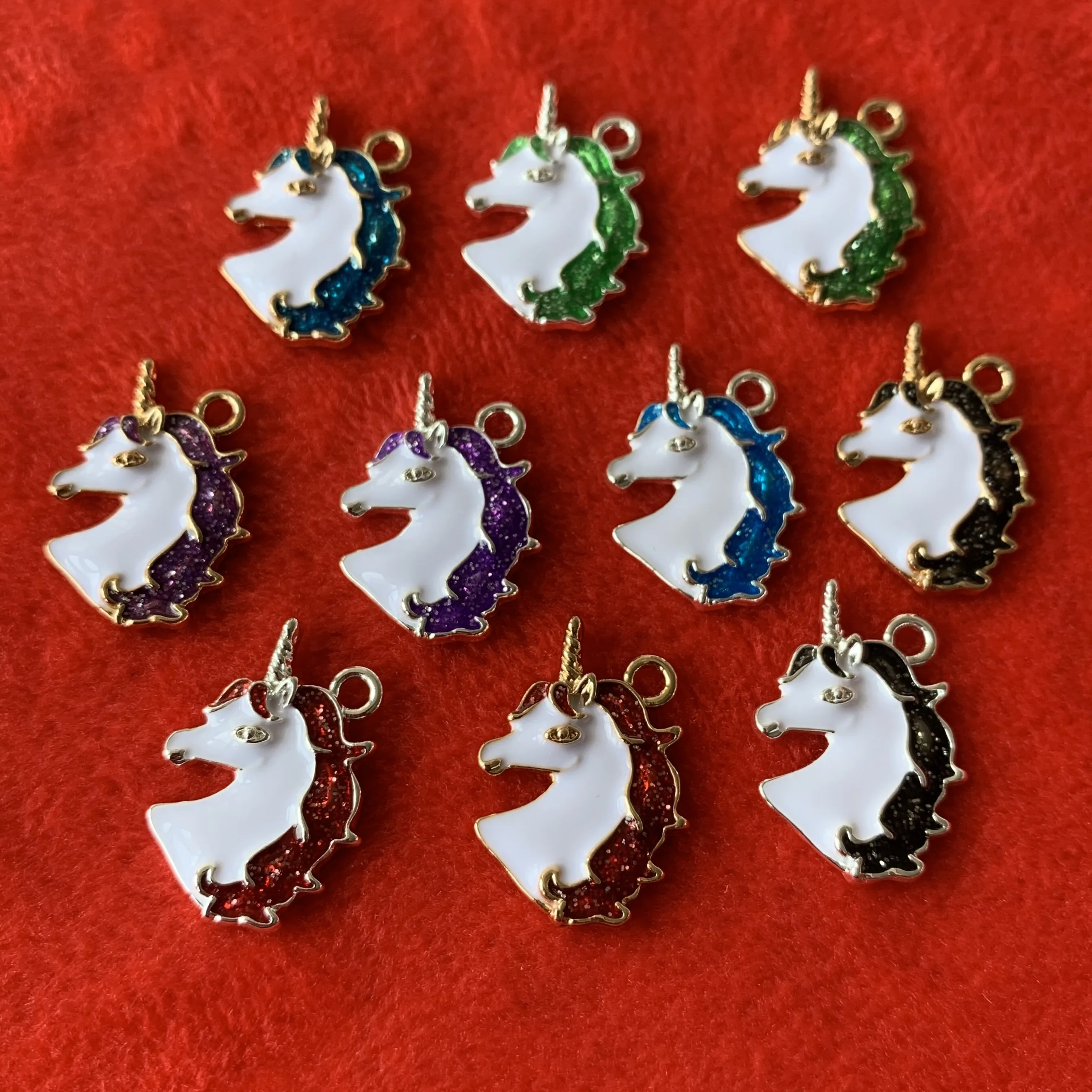 

enamel unicorn charms with glitter diy jewelry acceaaories colorful metal alloy unicorn pendants charms for bracelet necklace