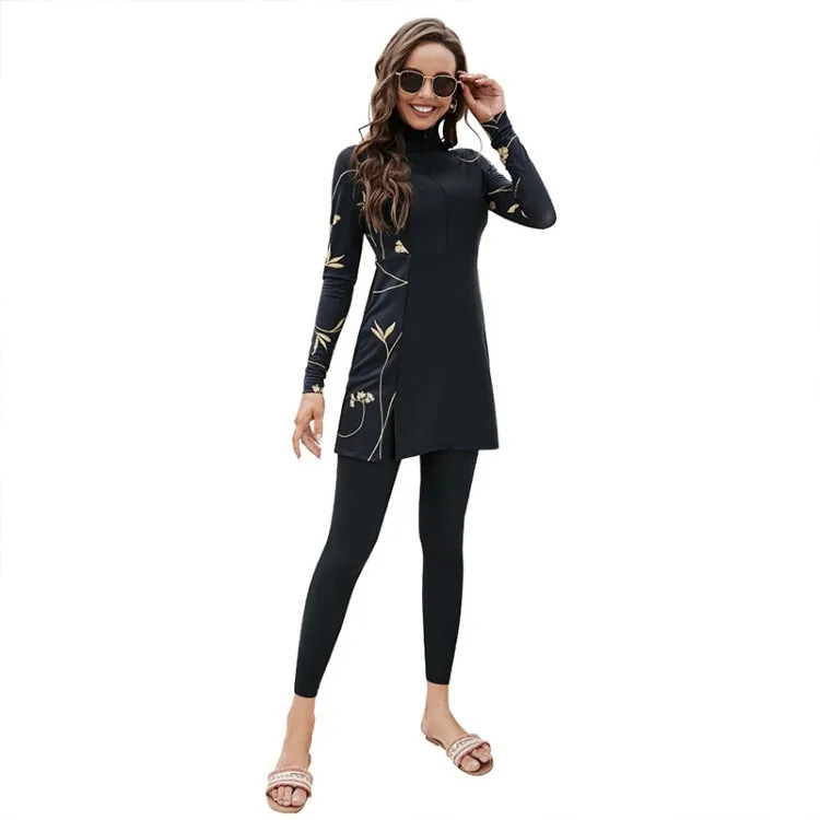 

Wholesale cheap high quality plus size black Muslim high neck long sleeve Two-piece swimsuit, As pictures
