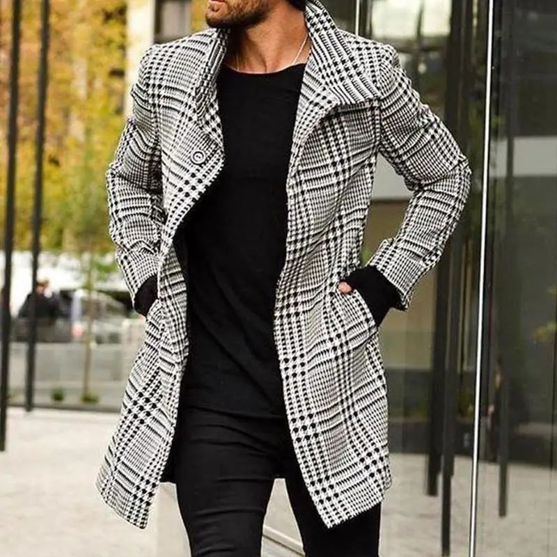 

2021 Winter Brand clothing Male High Quality plaid Woolen topman houndstooth coat For men's down coat, Black white