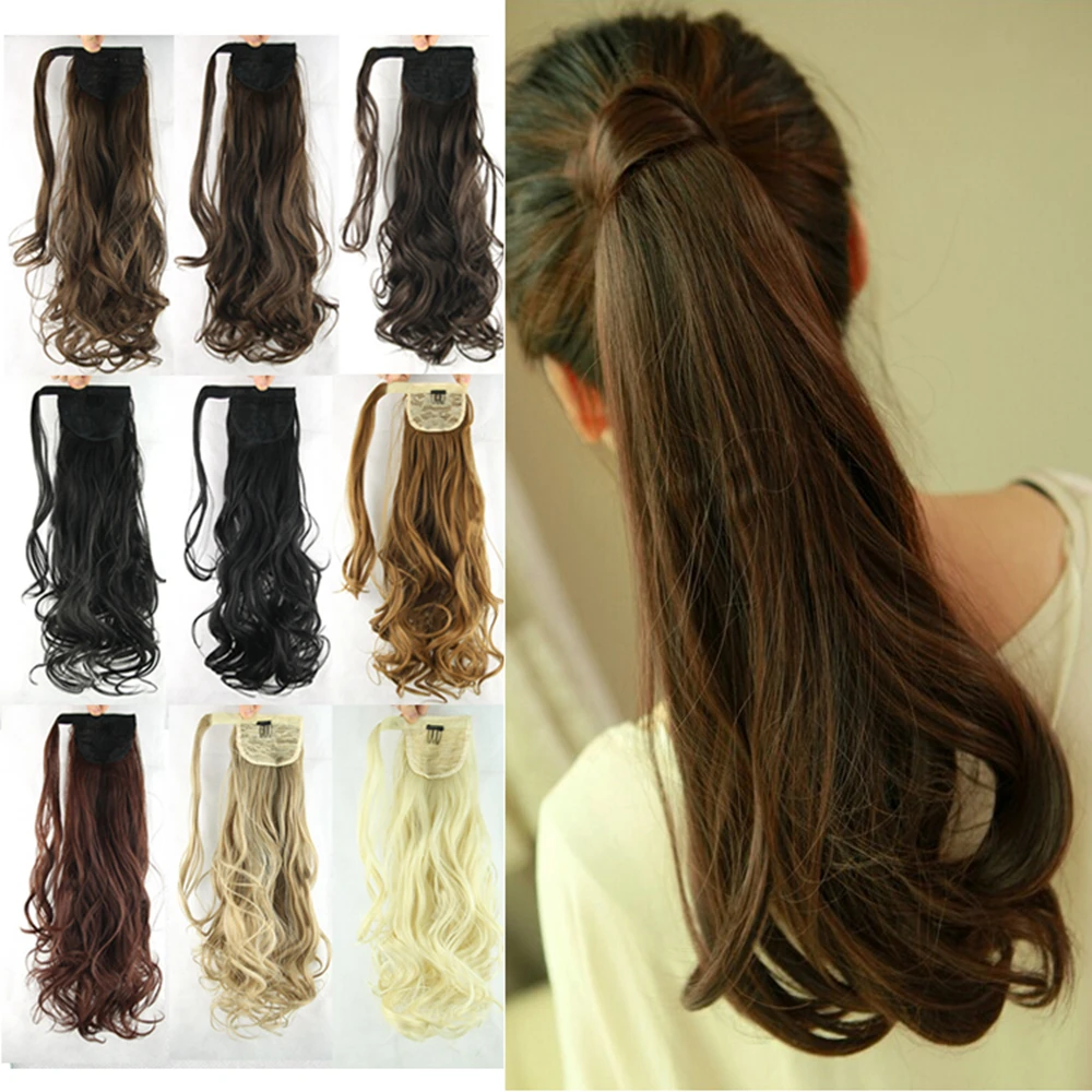 

22inch Long Straight Synthetic Ponytail Pony False Hair Extensions Hairpiece Fairy Tail Hairpins