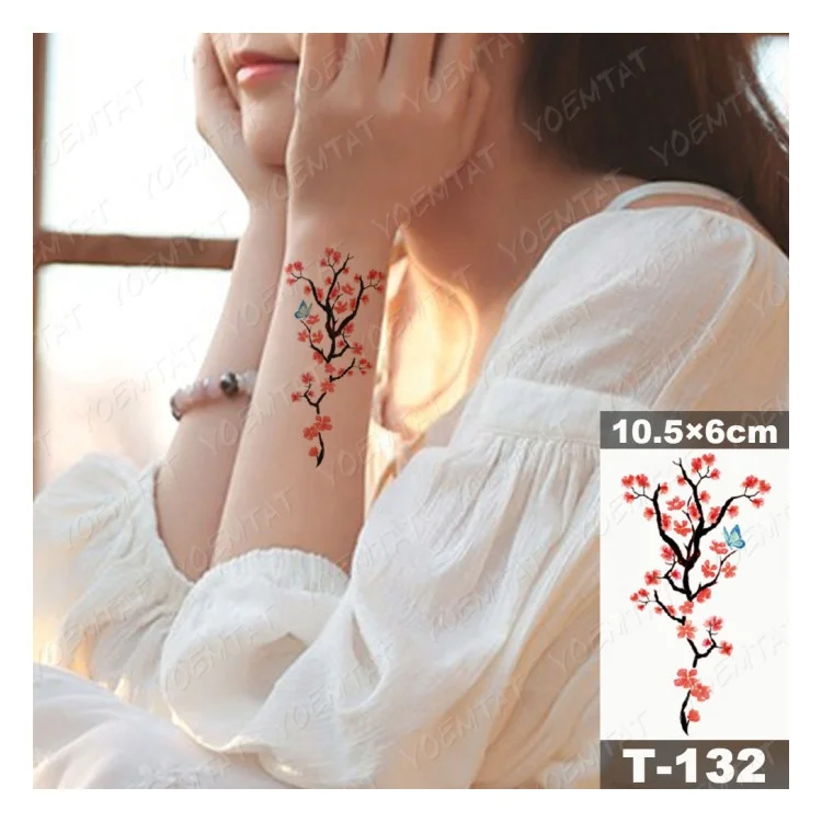 

Skin Safe Plum Tree Small Tatoo Water Transfer Temporary Tattoo Sticker, Cmyk