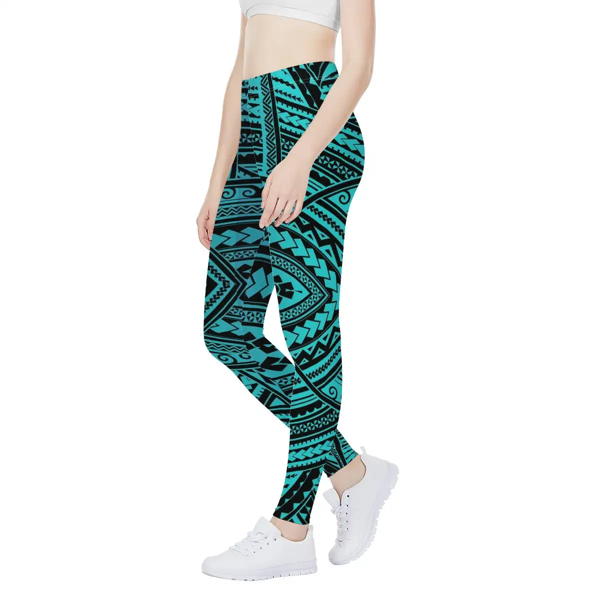 

Polynesian Traditional Tribal Print Girls Fitness High Waist Yoga Pants Stretch Leggings Workout Pants for Womens, Customized colors