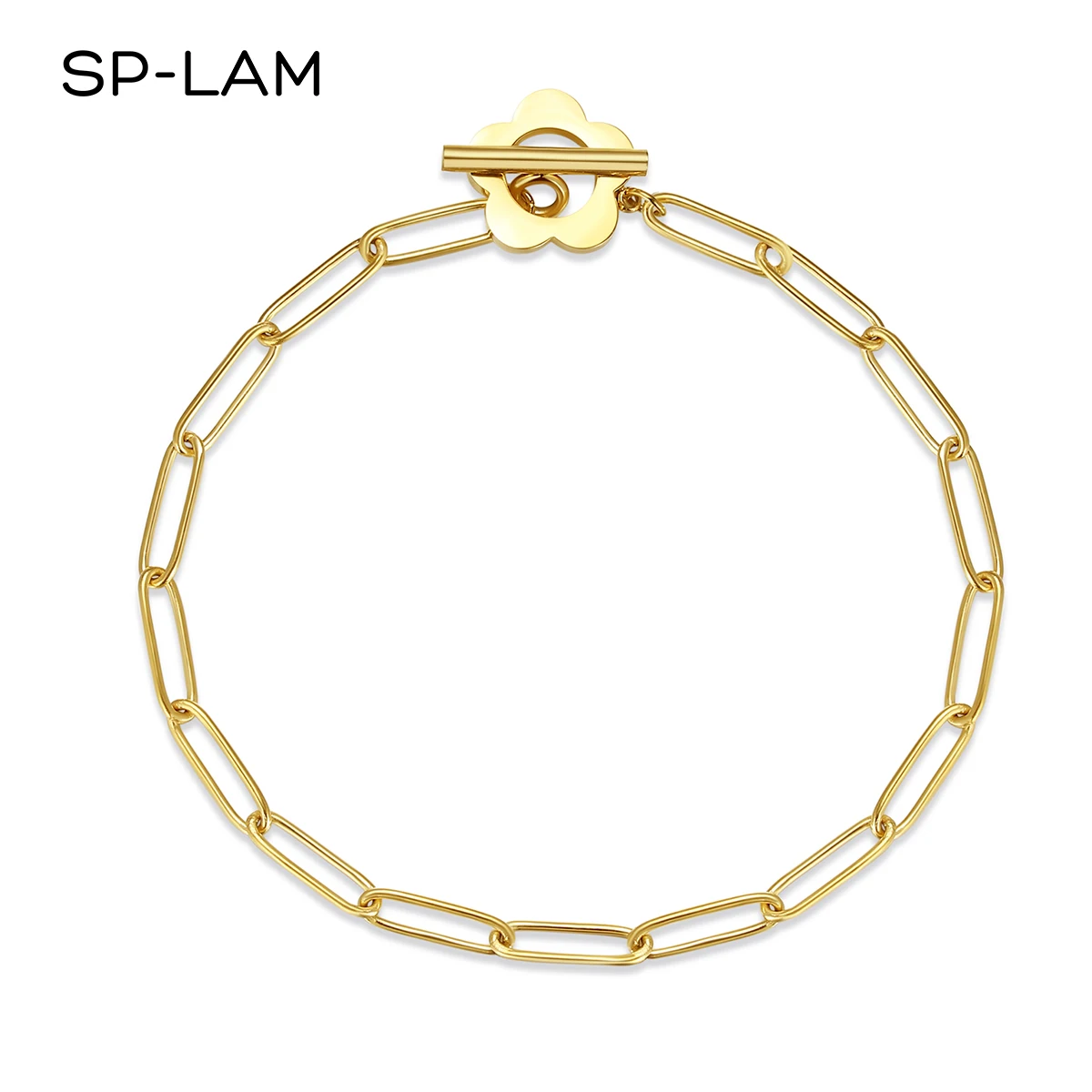 

SP-LAM Thin Chain Bracelet Woman Link Chain Charm Sunflower Charm Girl Gold Lock Flower Bracelet