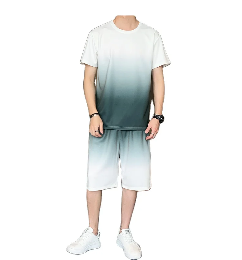 

Summer suit men's short-sleeved t-shirt shorts gradient color a set of clothes casual