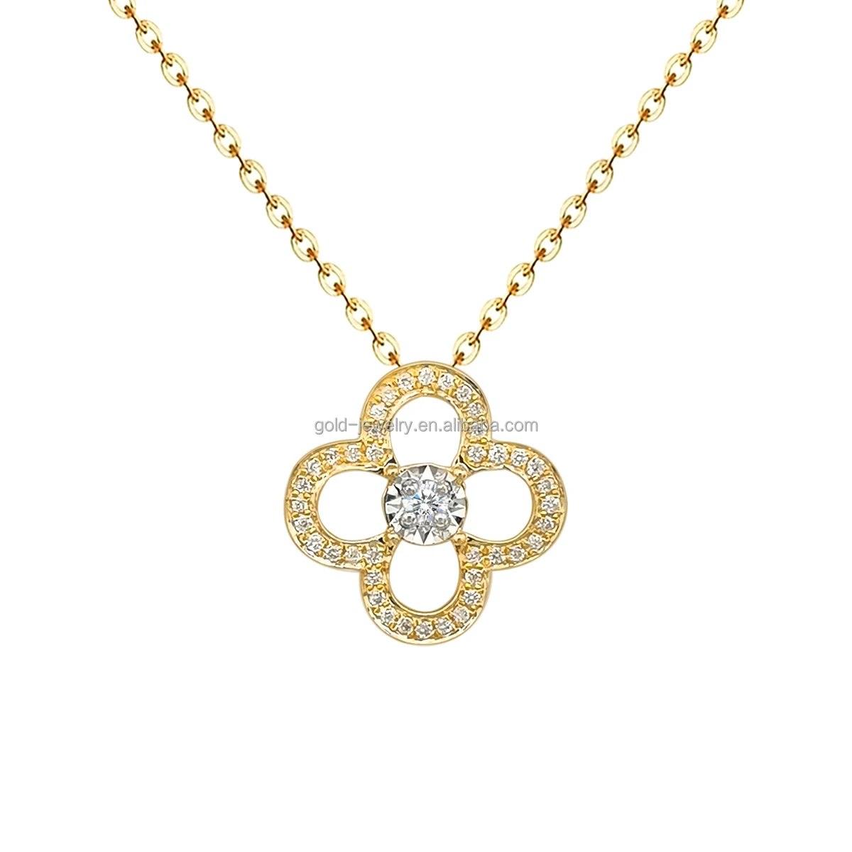 

Popular 4 Leaf Clover Necklace 18K Real Gold Pendant Natural Diamond Women Jewelry 18k Gold Necklace