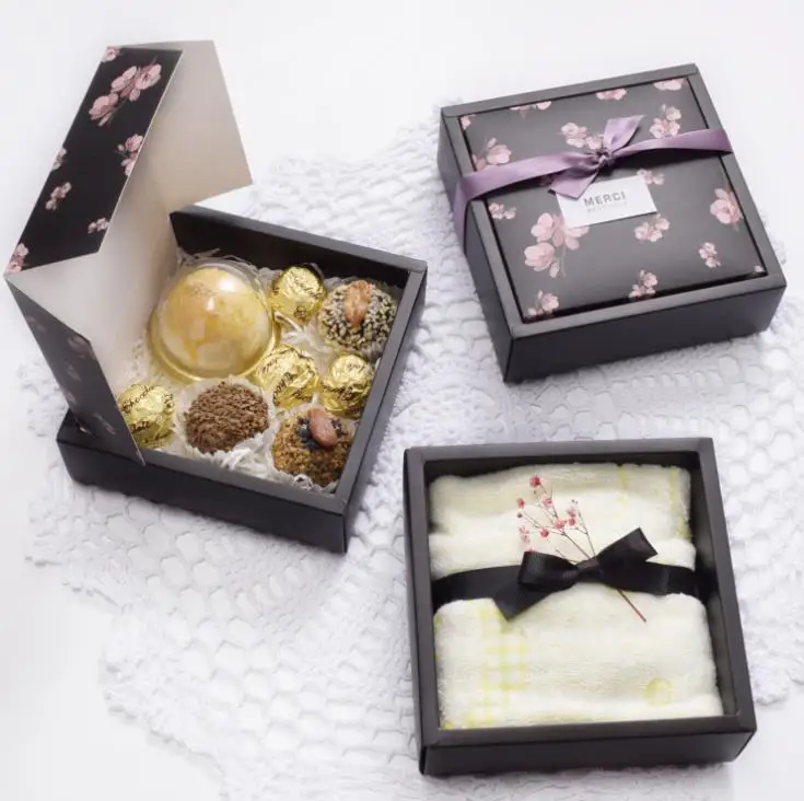 

flip cover handmade soap moon cake packaging gift box towel clothes packaging banquet holiday gift box, Pink/black