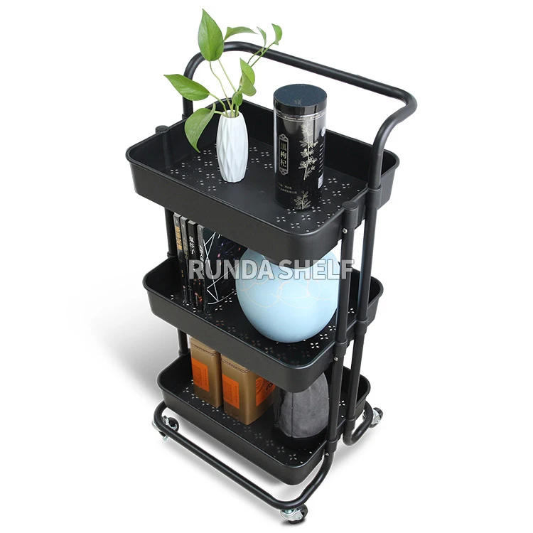 

3 Tier Utility Rolling Movable Storage Organizer Cart Trolley Rack, Black