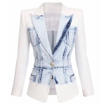 

2020 new arrivals wholesale fashion button embellished denim women blazer jacket for ladies