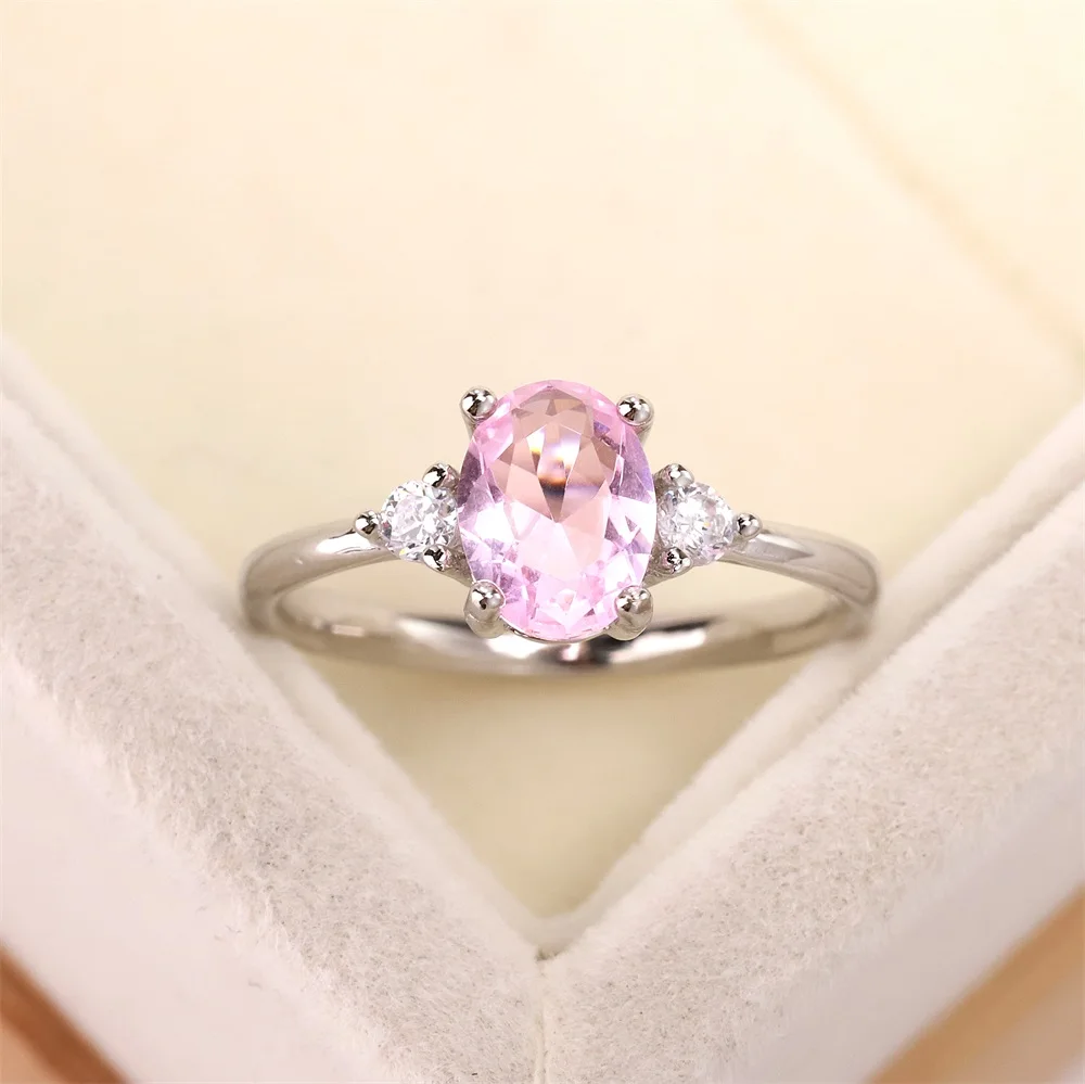 

yalibao jewelry s925 sterling silver wedding engagement ring diamond jewelry natural pink ring for woman girl gift, Picture