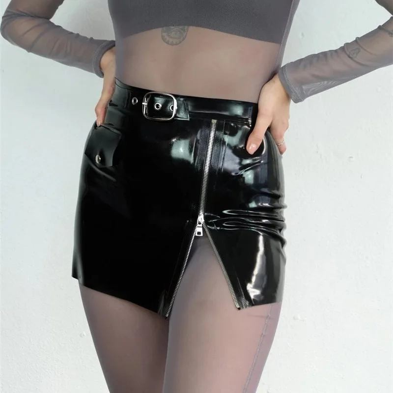 

B53646A Lady sexy high waist fashion pure color shiny pu leather skirt