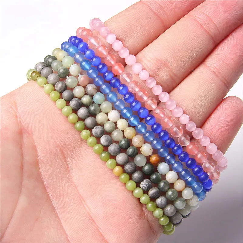 

4 mm Natural Rhodonite Stone Beads Handmade Elastic Jewelry Chakra Reiki Yoga Bracelet for Women men