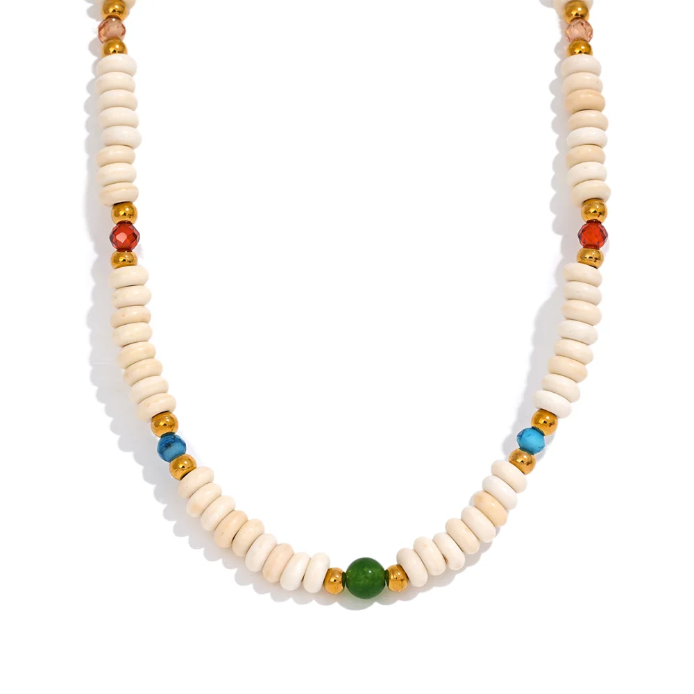 

JINYOU 2267 Natural Stone White Turquoise Beads Fashion Necklace Handmade Stainless Steel National Tibetan Jewelry Bijoux Women
