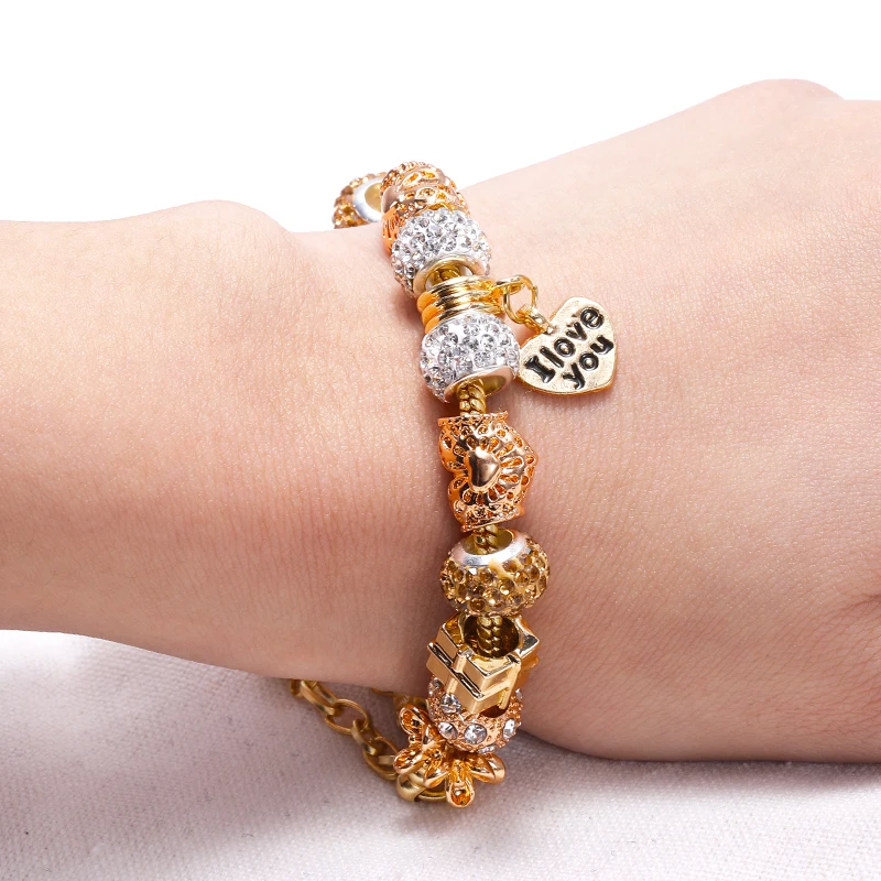 

HOVANCI 2020 18k Gold plated bracelets bangles Crystal Rhinestone Love Heart Bead Bracelet