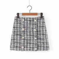

Vintage design fashion A line slim fit women mini tweed skirt with buttons