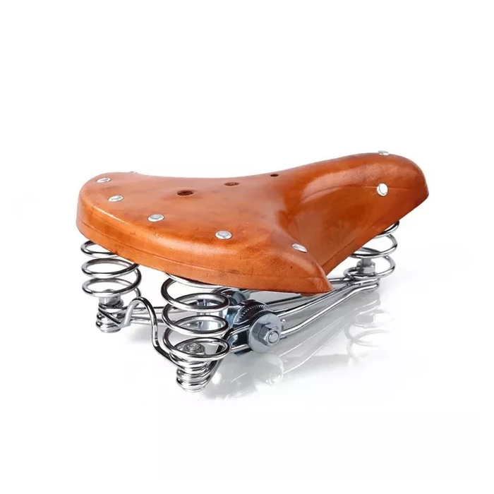 

2021 new Bicycle leather saddle true three spring cushion retro seat leather saddle seat bag bicycle accessories, Yellow