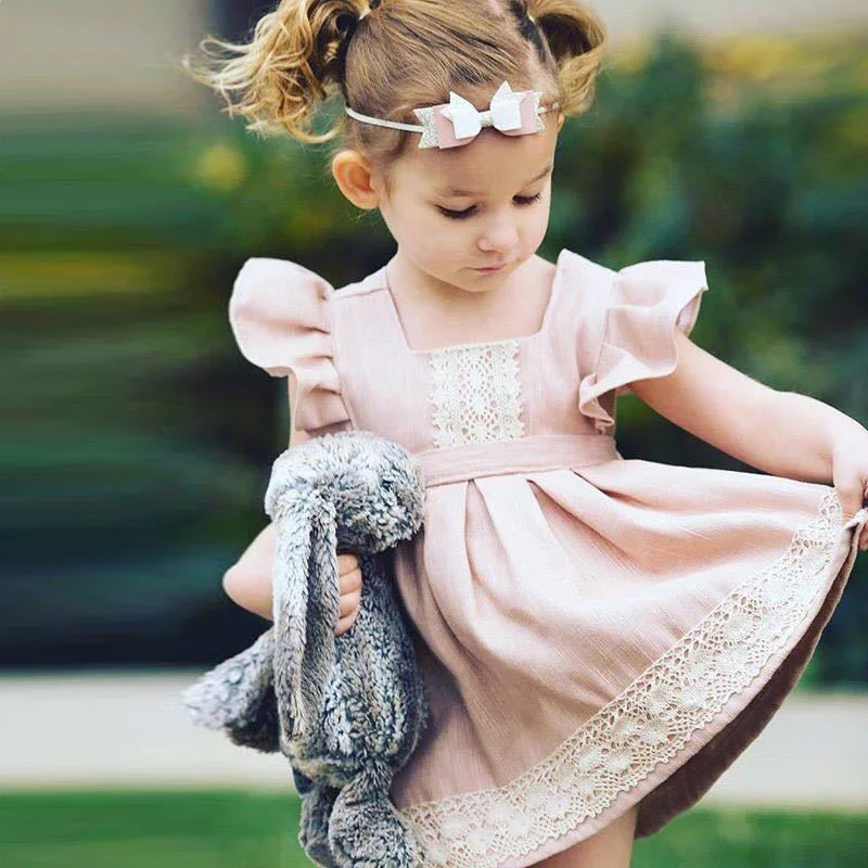 

Girls Pink Clothes Party Dress Kids girls Princess Dress Children Casual Dress 2021 Summer, As pic