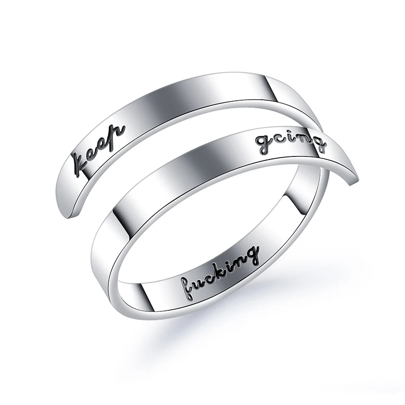 

Fashion Keep Going Titanium Steel Open Rings Men Women Silver Simple Finger Double Layer Ring (SK711), As picture