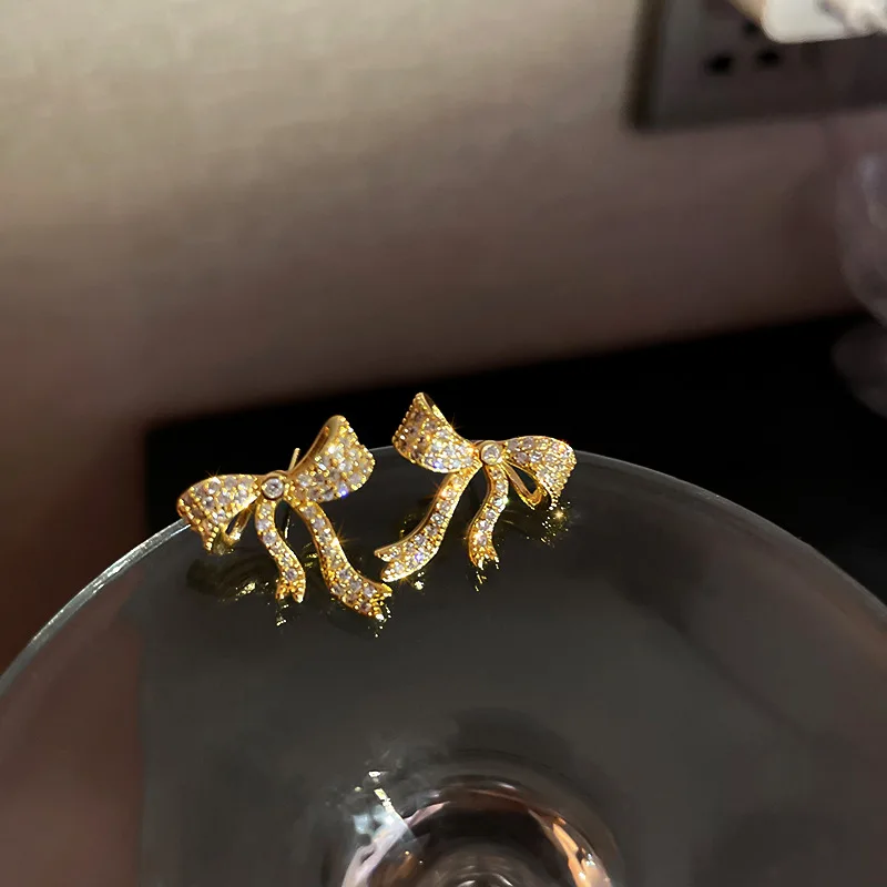 

new statement real gold plated crystal bow earrings 2021