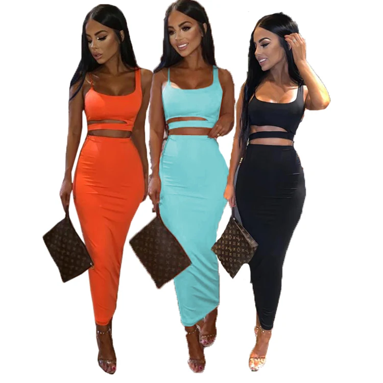 New Style Sexy Dresses Women Two Piece Set Women Clothing Printed Long Dress