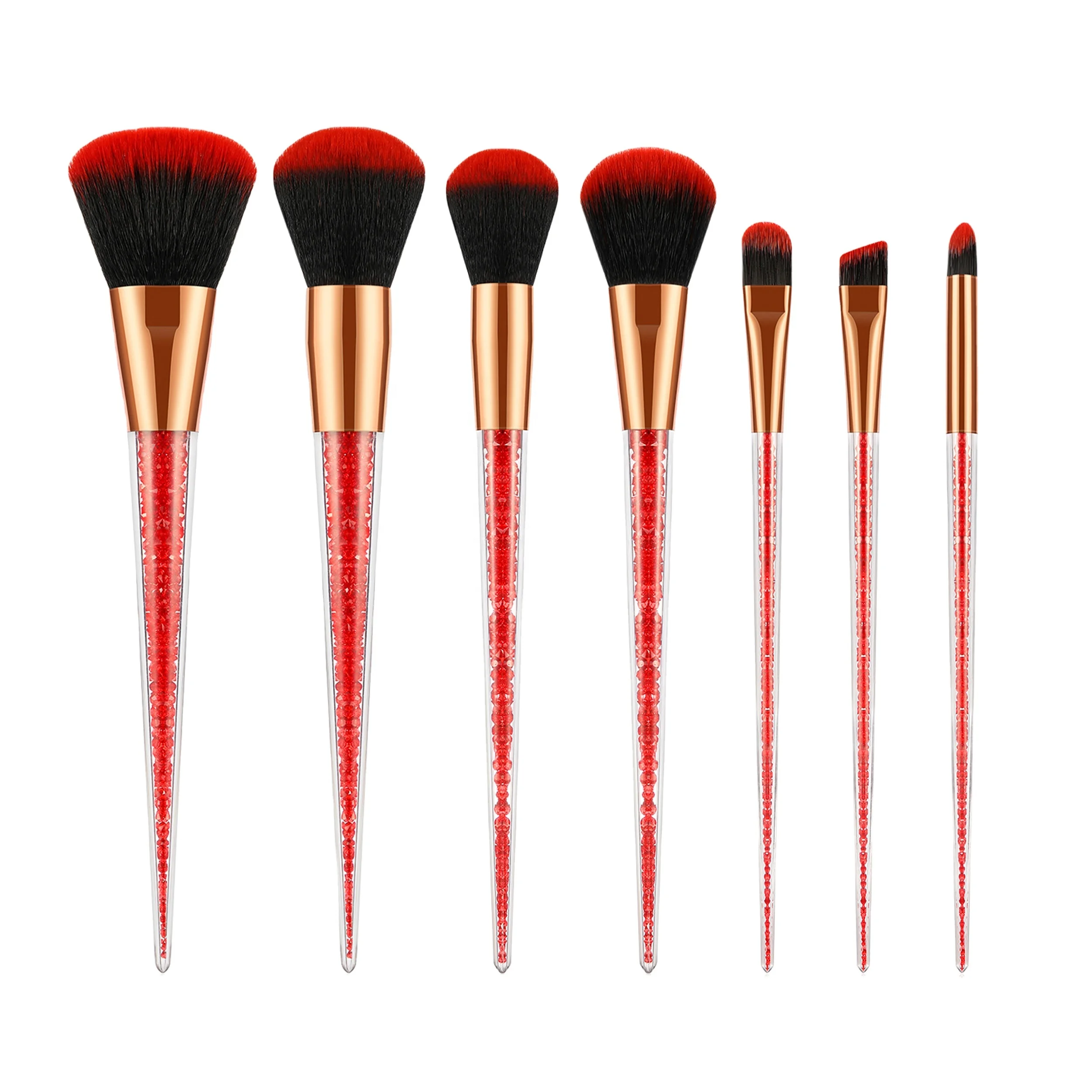 

7pcs Makeup Brush Set Diamond Cone Crystal Handle Make Up Brushes Customizable, Red/pink/purple