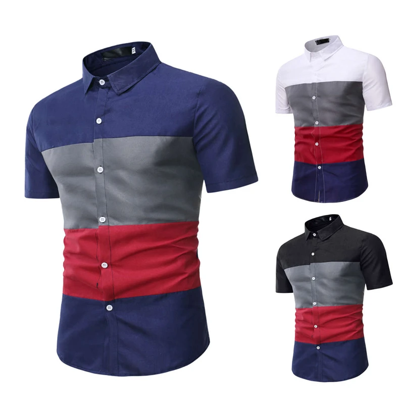 

Men's short sleeve shirt fashion splicing European and American casual cardigan