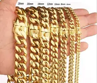 

Wholesale 6mm to 18mm 14K 18k gold plated Stainless Steel HipHop Miami Cuban Link Chain Men's Jewelry Necklace