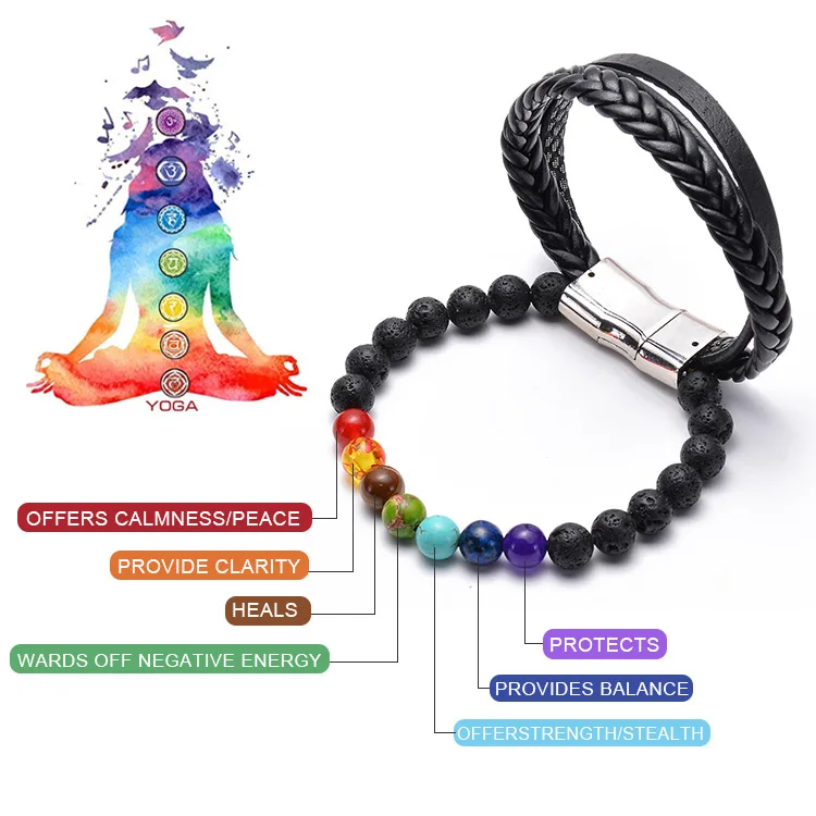 

European and American jewelry hot sale lava volcanic natural crystal stone leather bracelet, As pictures