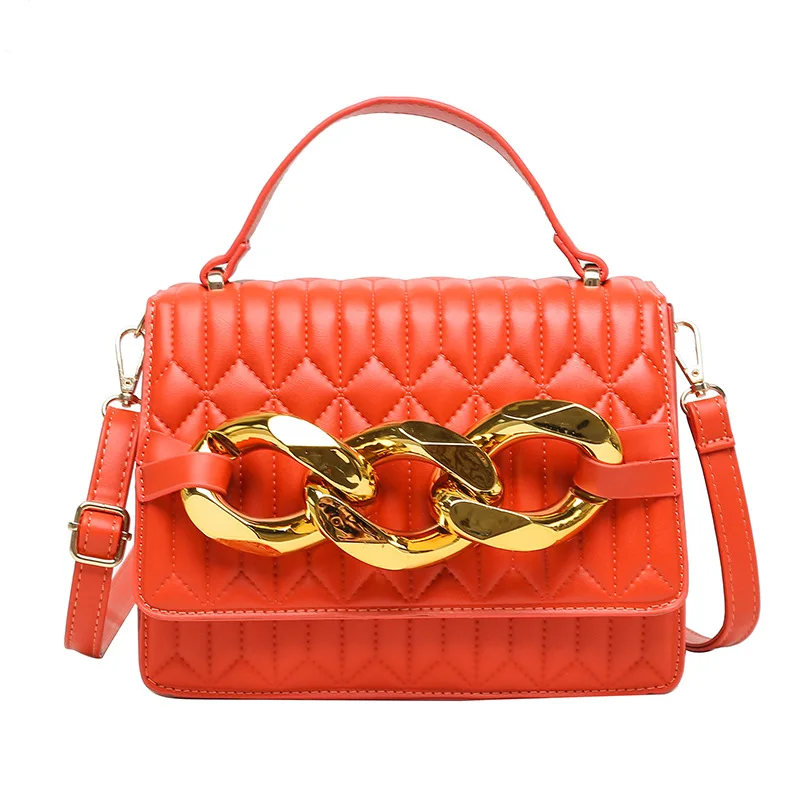 

2021 Fashion PU Leather Thick Chain Shoulder Messenger Bags Female Handbag