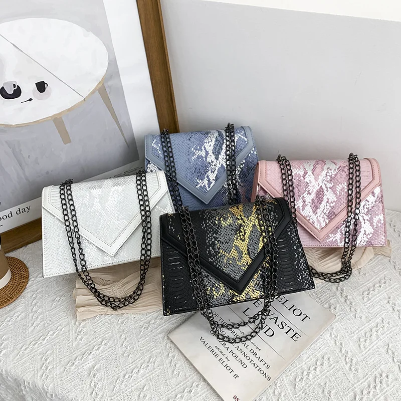 

2021 New Ladies Crossbody Bag Fashion Korean Version Of Snake Print Large-Capacity Chain Bag Purses And Handbags, 4 colors