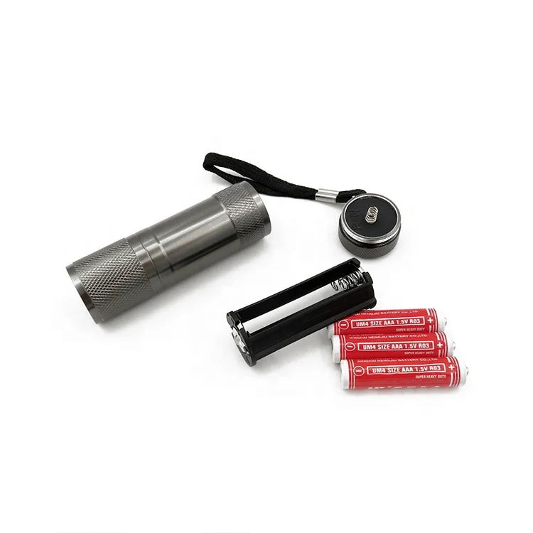 
395nm9 LED UV light Aluminum alloy LED keychain flashlight customized Logo mini torch for advertising souvenir present 