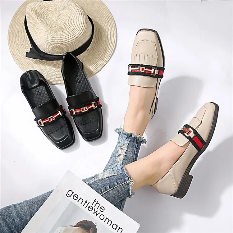 

Women Flats Leather Square Toe Casual Shoes Woman Slip-On Flats Leather Women Shoes Plus Size, As picture