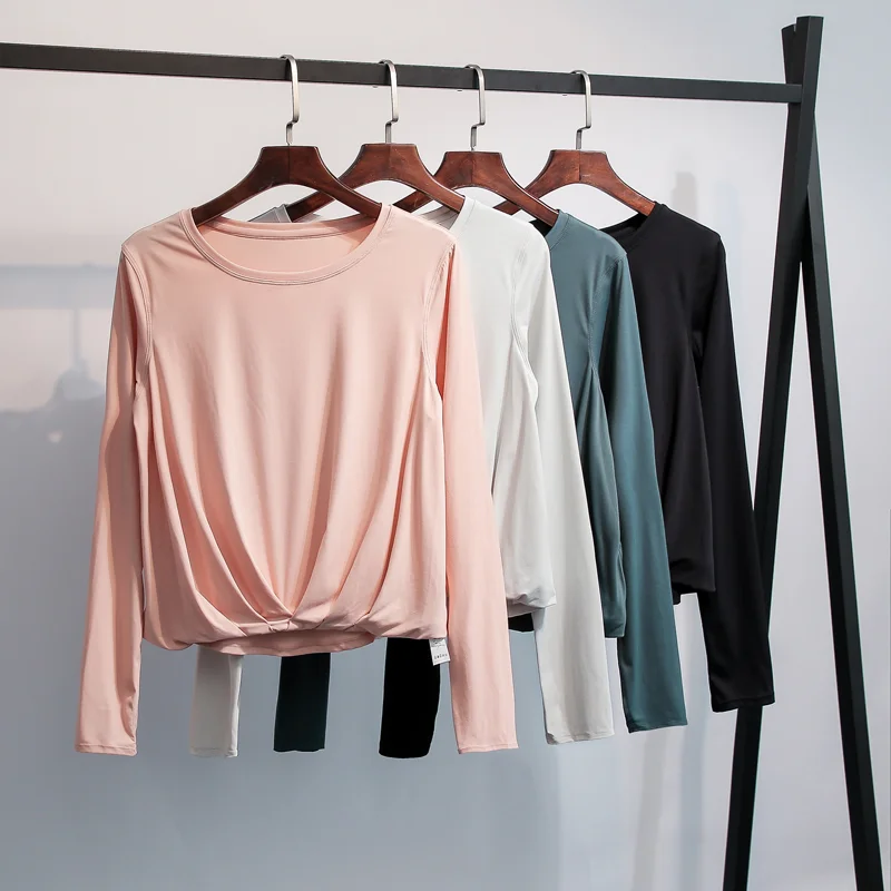 

Women Sexy sports ruining wear Crop Top Long Sleeve Yoga workout tank top Loose Comfort Thermal Soft Gymnastic T Shirt