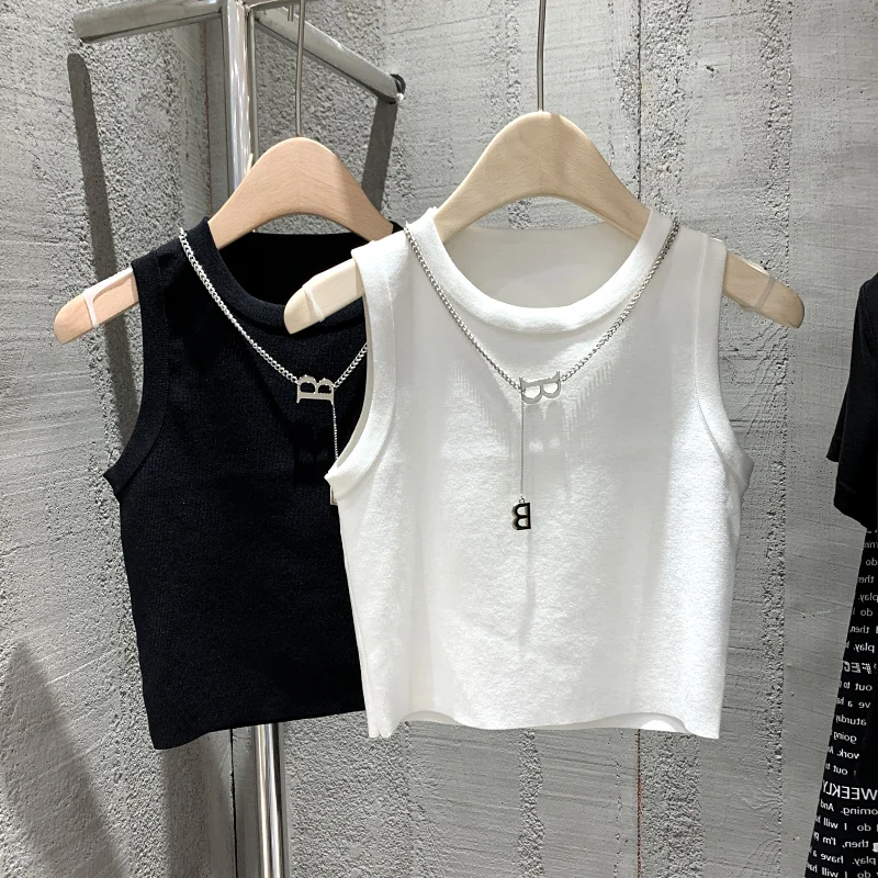 

Hot girl style high waist short vest female 2021 summer all-match slim fit sleeveless black slim short top