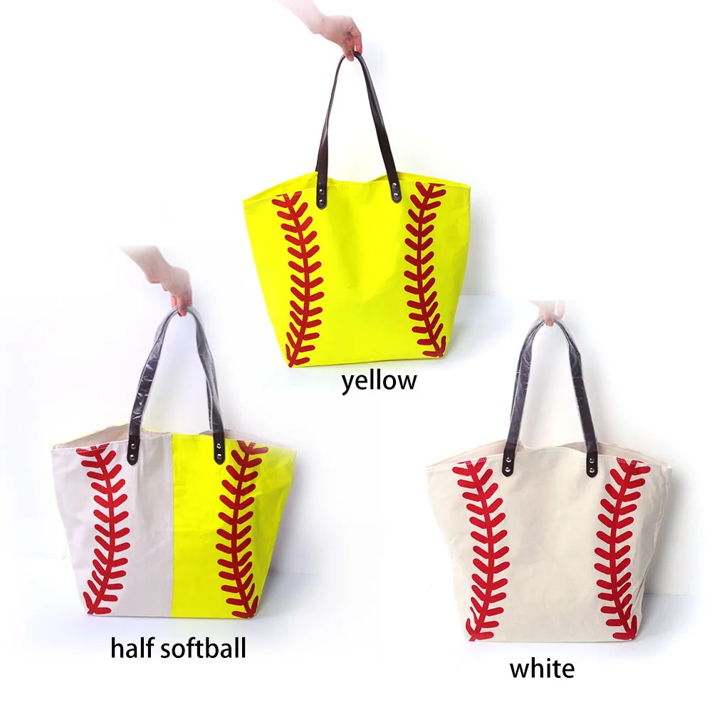 

DOMIL Canvas Monogrammed Softball Baseball Print Tote Bag Large Shopping Purse Handbags for Women