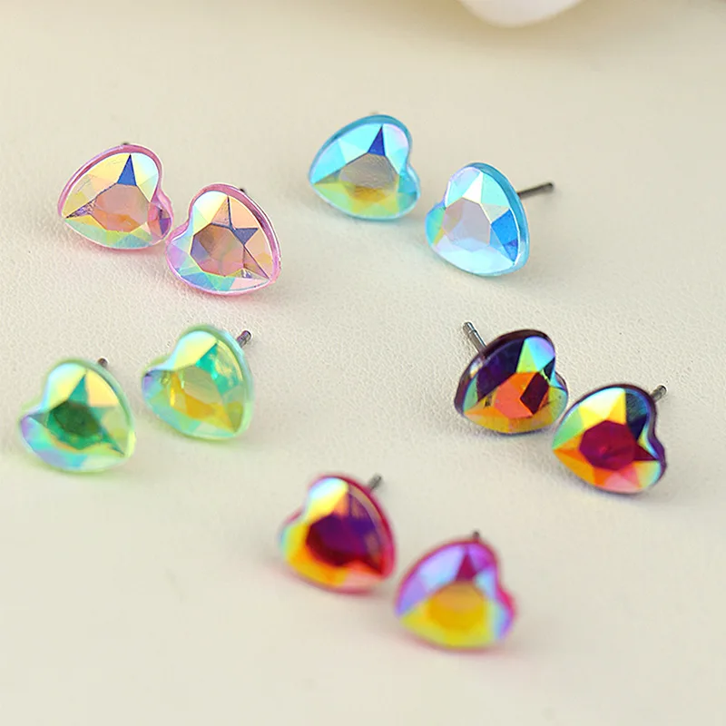 

12Pair/set Earings for Women School Student Girls Jewelry Flower Heart Cheap Acrylic Rhinestone Bling Stud Earrings Set