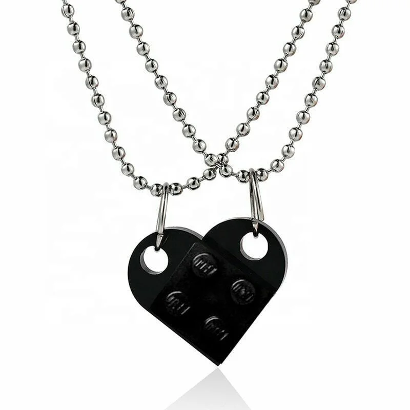 

2021 New Trendy legos heart shape pendant building blocks necklaces couple