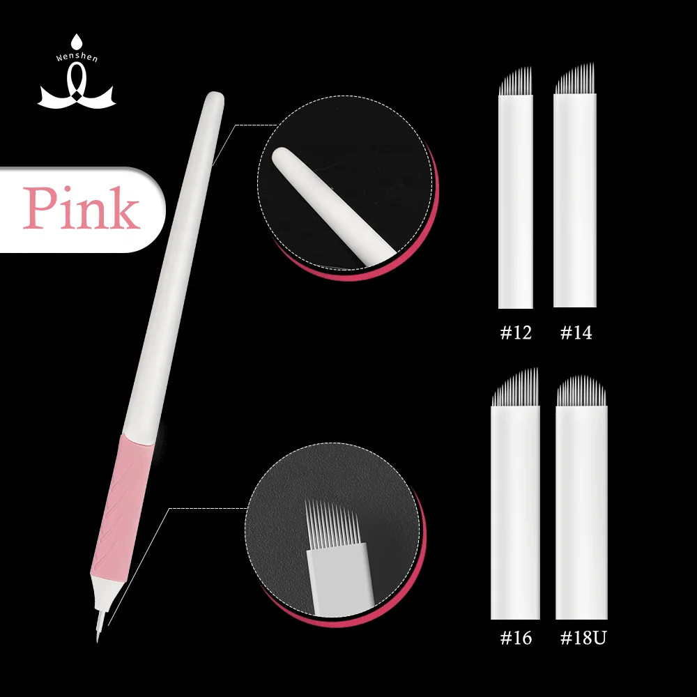 

Private Label Pink Microblading Disposable Pen With 0.18 mm microblading Blade Eyebrow Tattoo Pigment Microblading Pen