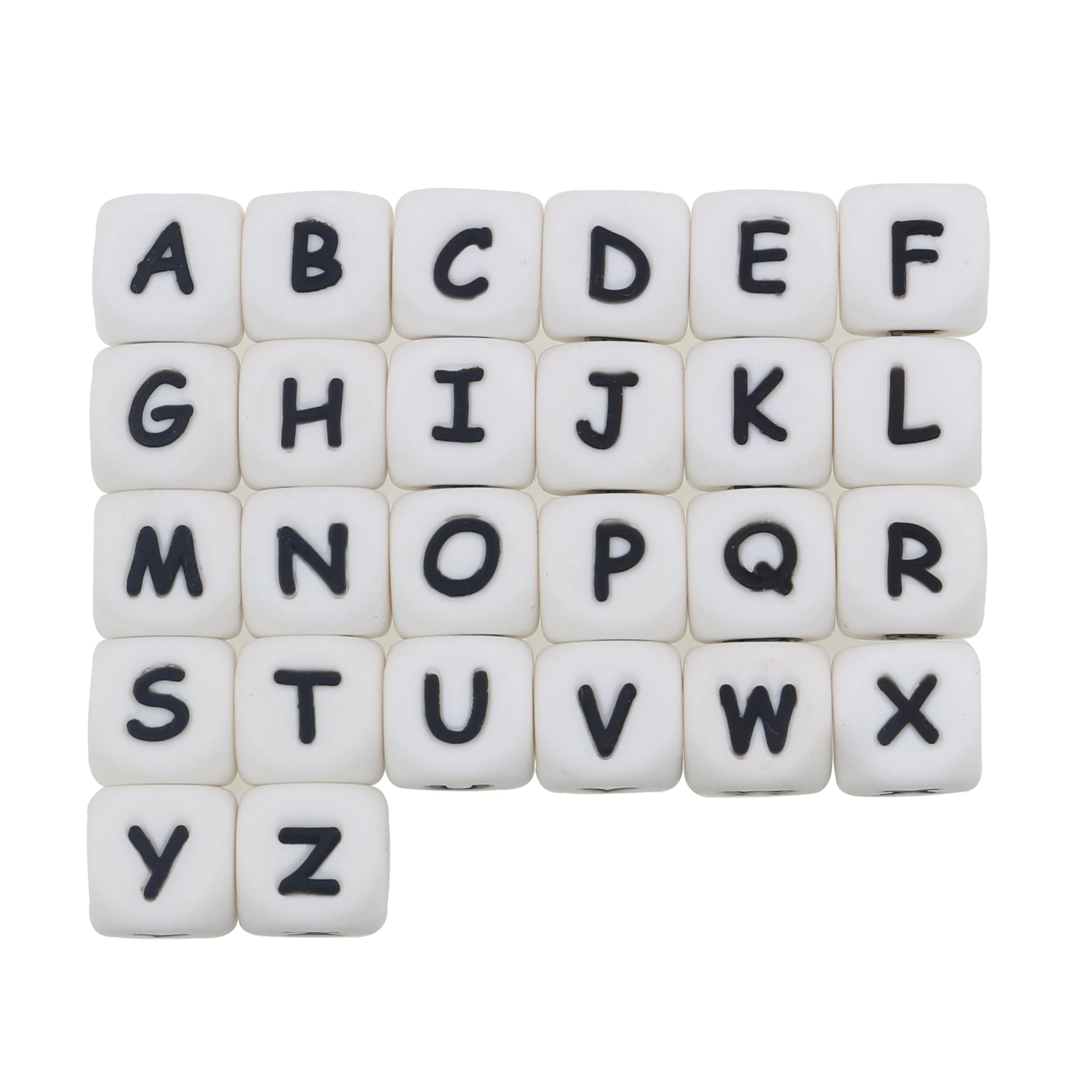 

Wholesale Baby BPA Food Grade Rainbow Keychain Bracelet Letter Chew Teething Silicone Beads Alphabet, White