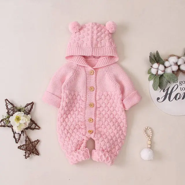 
Baby Rompers Knitted Cartoon Bear Newborn Jumpsuits Long Sleeve Toddler Girlboy Sweaters Clothes Children Overalls Winter 