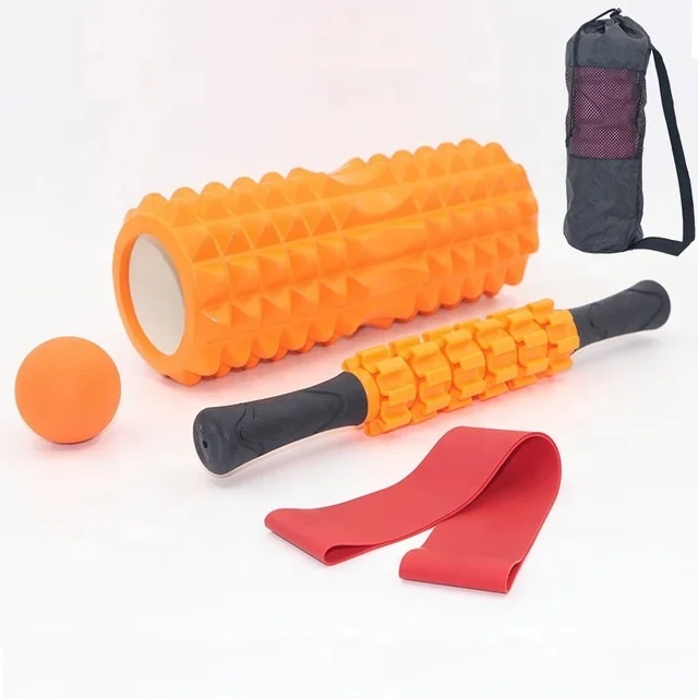 

5 in 1 Sports Foam Roller Sets with Resistant band for Deep Tissue Muscle Massage Trigger Point Therapy Balls Set, Black,pink,blue,green,orange