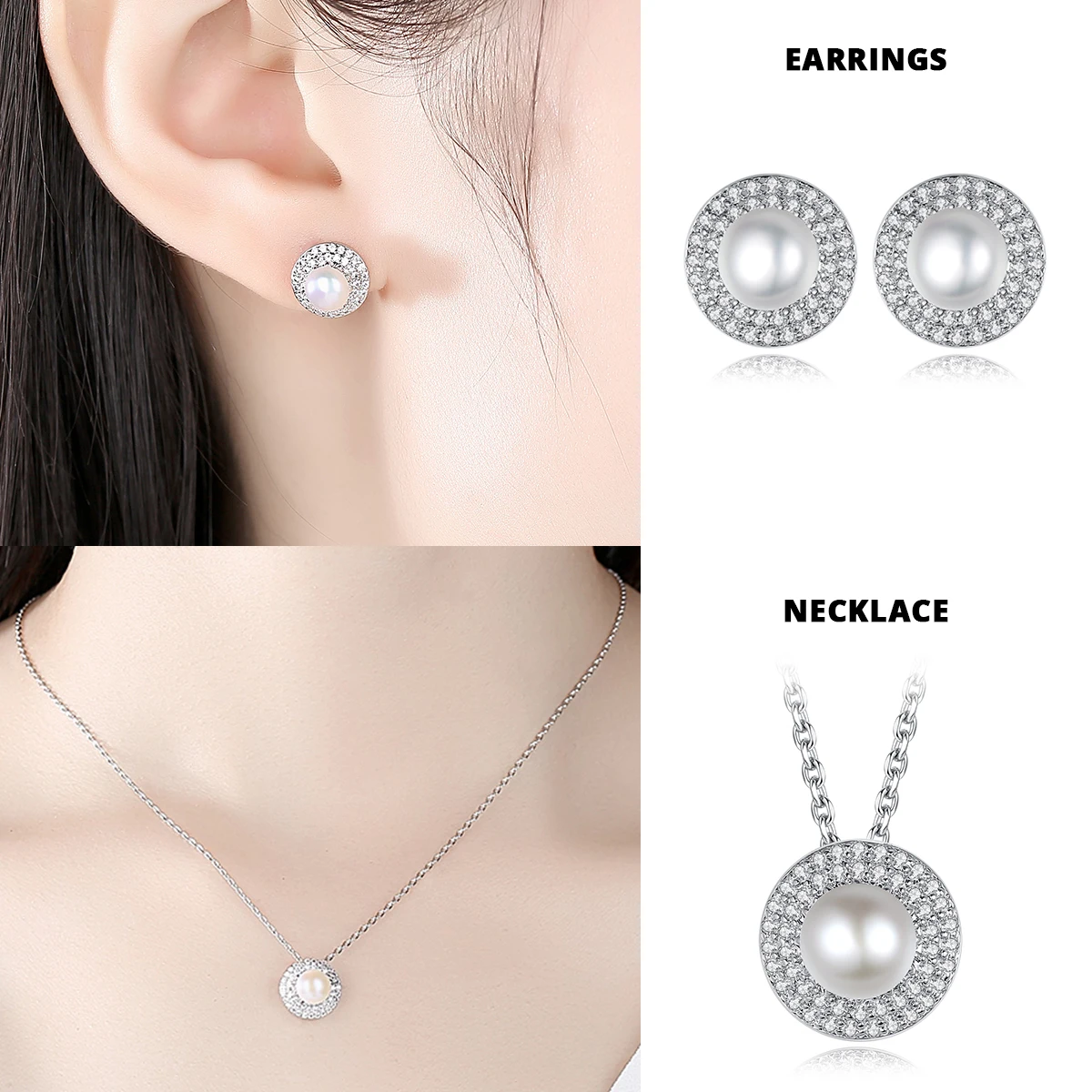 

LUOTEEMI Zircon Necklace Cubic Zirconia Lady Elegant Earing Designer Dainty Woman Bling Pearl Jewelry Set