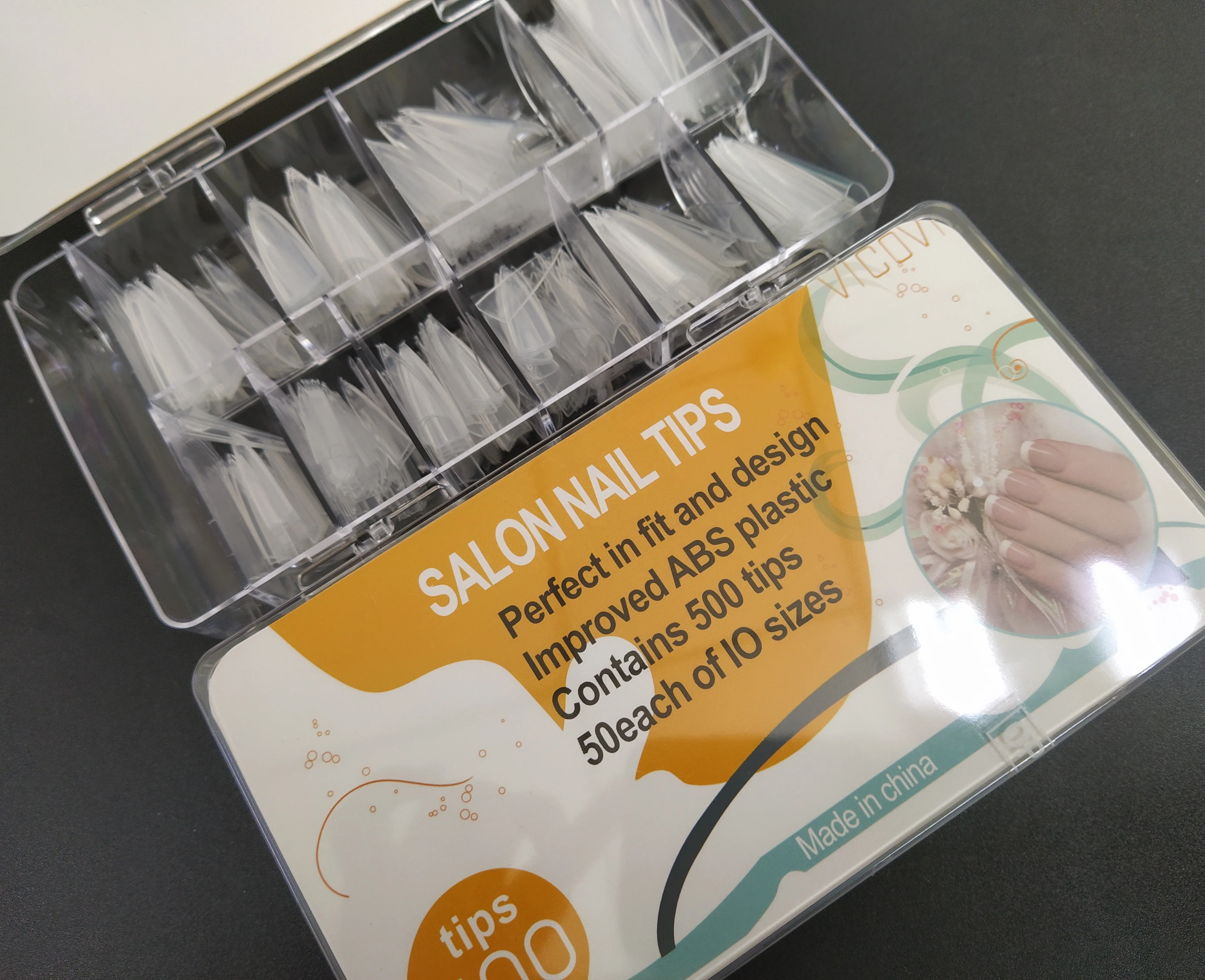 

New Package Artificial Fingernails TD41 Pre-design Acrylic False Nail Art Tips 500pcs/box Clear/Natural Color Stiletto Nail Tips