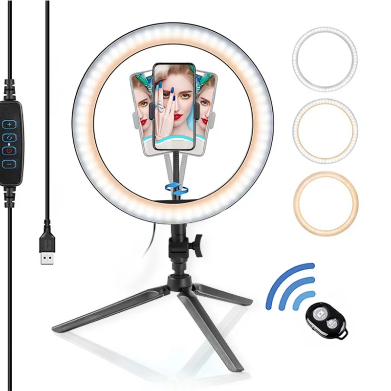 

10 pulgadas 26cm Tiktok Live photography Makeup selfie aros de luz led para foto telefono With Tripod Stand