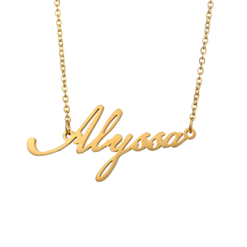 

European Hot Selling Personalized Gold Plated Titanium Steel DIY Name Alyssa Amanda Necklace Custom Name Necklace